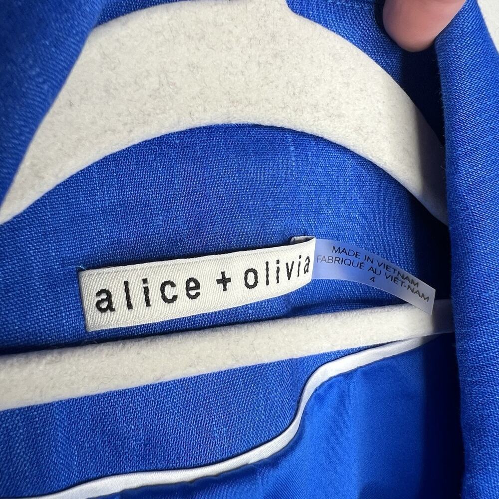 Alice And‎ Olivia Blazer Womens 4 Blue Linen Blend Open Cropped Lined Career - Picture 2 of 13